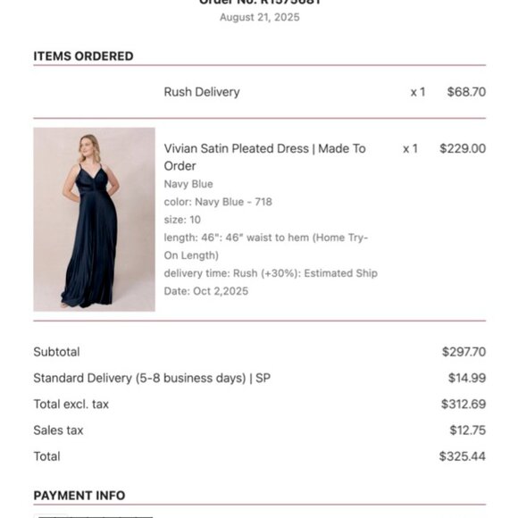 Vivian Satin Pleated Dress - Navy Blue - Size 10 - Try On Length - Picture 10 of 10